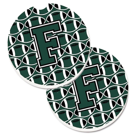 Carolines Treasures Letter F Football Green and White  Cup Holder Car Coaster, PK2 CJ1071-FCARC